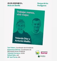 Yolanda Díaz y Maíllo participan en Sevilla en un acto en defensa de la reducción de jornada a 37,5 horas