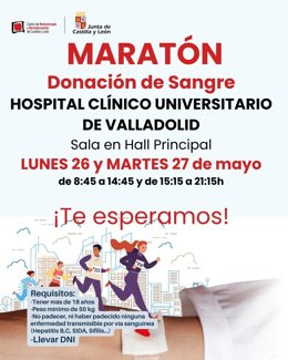 Cartel del maratón de donación sanguínea en el Clínico de Valladolid.