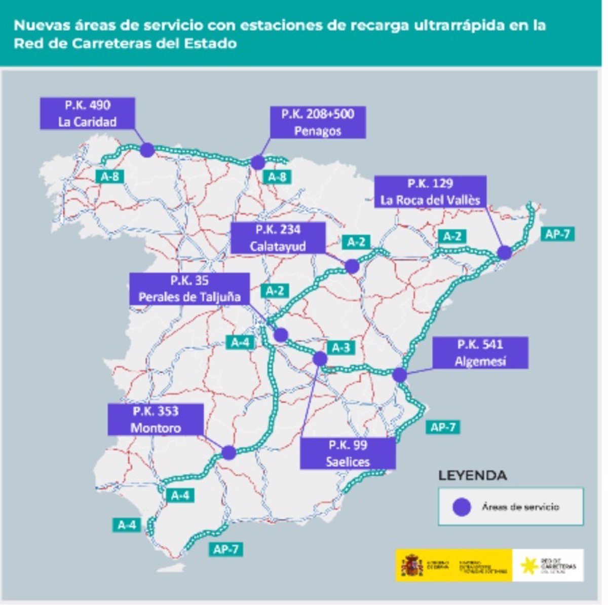 Transportes instalará una estación de recarga eléctrica ultrarrápida en en el área de servicio de La Caridad, en la A-8