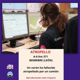 Gráfico elaborado por el 112 con datos del atropello mortal ocurrido este lunes en la A-6 en Bembibre