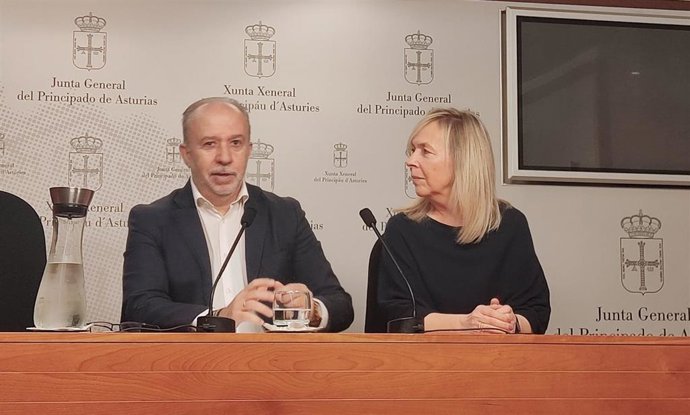 Los diputados de Vox, Gonzalo Centeno y Sara Álvarez en rueda de prensa.