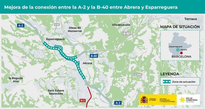 Las obras en la A-2 y la B-40 en Abrera y Esparreguera (Barcelona)