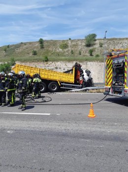 Accidente de tráfico con varios camiones involucrados en la M-50 a la altura de Rivas Vaciamadrid