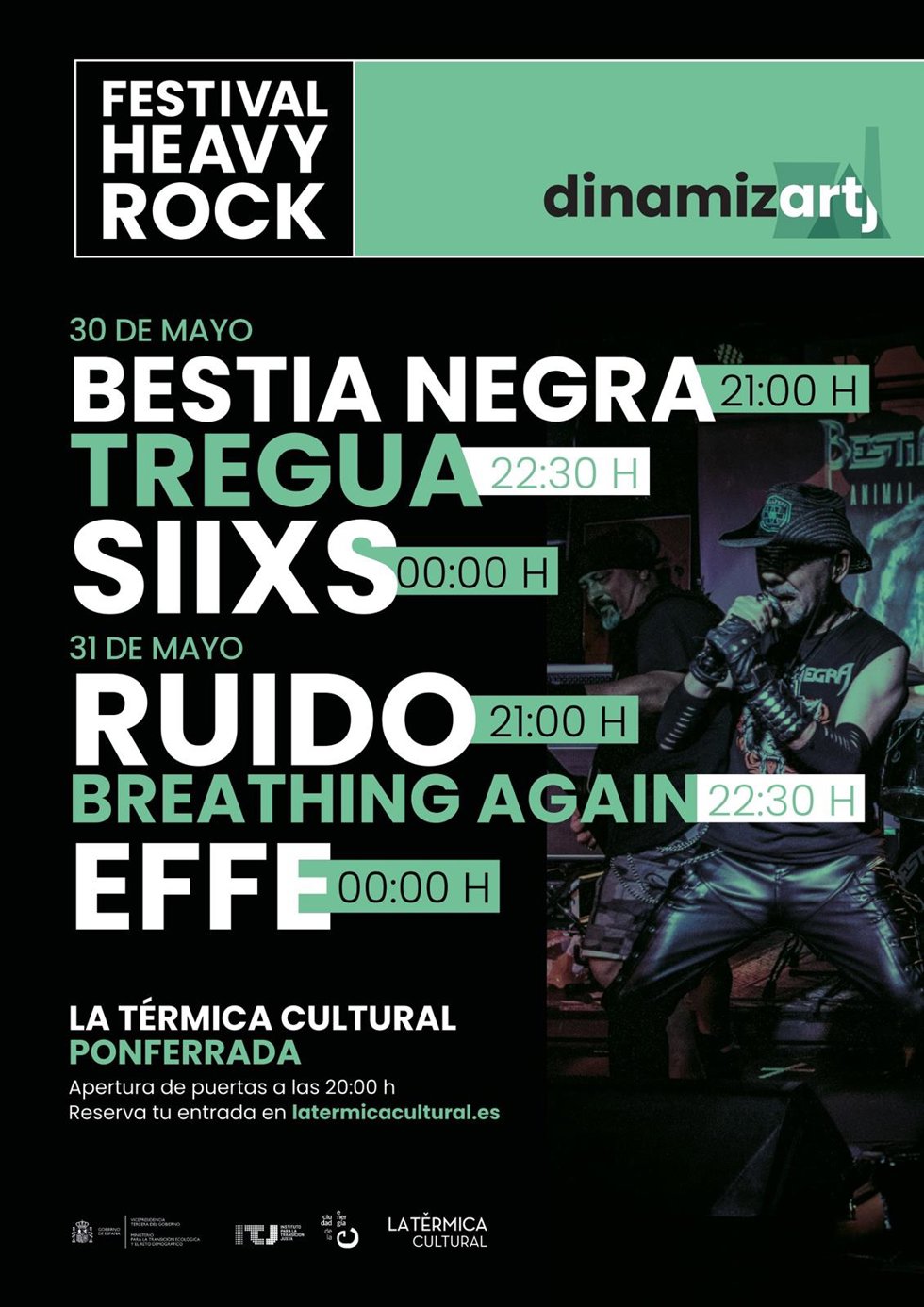 Cartel del Festival de heavy-rock Dinamiz-ARTj que acogerá La Térmica Cultural (León) los días 30 y 31 de mayo.