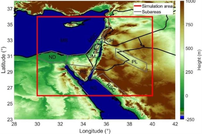 Área de simulación de la simulación COSMO-CLM