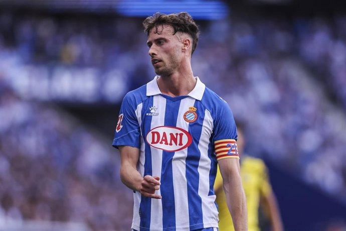 Javi Puado of RCD Espanyol gestures during the Spanish league, La Liga EA Sports, football match played between RCD Espanyol and UD Las Palmas at RCDE Stadium on May 24, 2025 in Cornella, Barcelona, Spain.