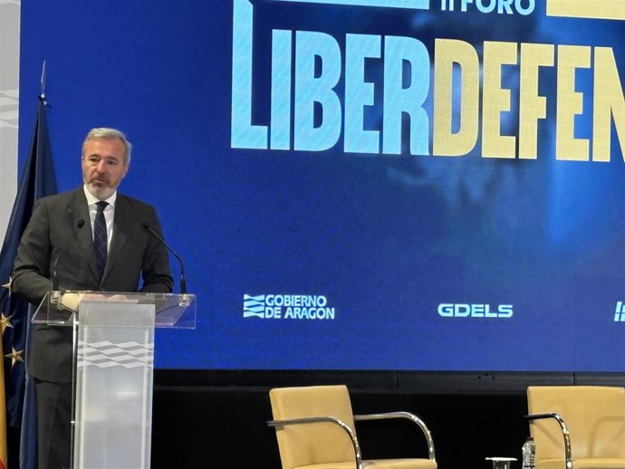El presidente del Gobierno de Aragón, Jorge Azcón, en el II Foro Liberdefensa.
