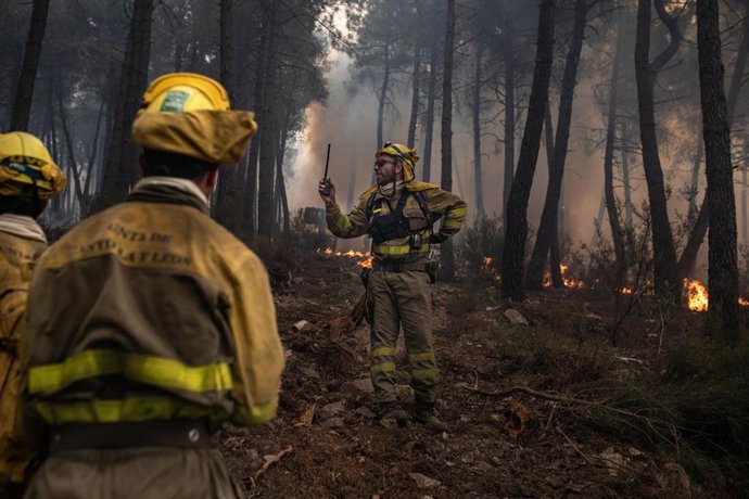 Archivo - Bomberos de la Junta trabajan en la extinción del incendio en la Sierra Culebra.