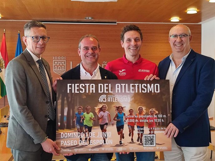 El presidente de Logroño Deporte, Francisco Iglesias, el presidente de la Fundación Rioja Deporte, Jesús Rioja,entre otros, han presentado la Fiesta del Atletismo