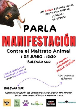 Cartel de la manifestación contra la financiación de la tauromaquia en Parla