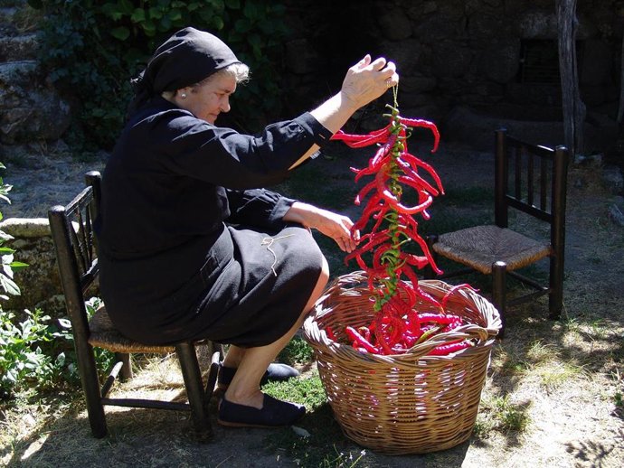 Fotografía 'Enristrando pimientos'