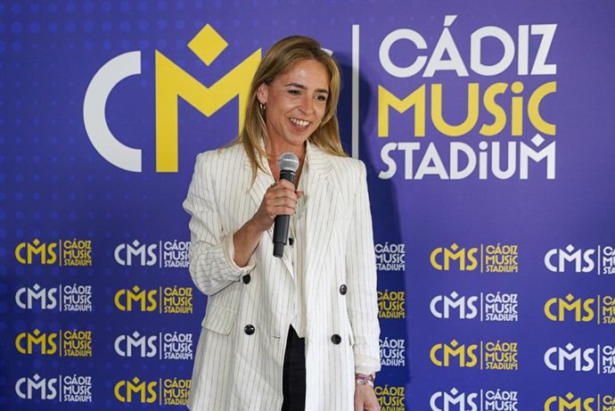 La presidenta de la Diputación de Cádiz, Almudena Martínez, en el acto de presentación de Cádiz Music Stadium