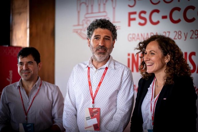 De izquierda a derecha, Daniel Mesa, Lucho Palazzo y Nuria López, de CCOO