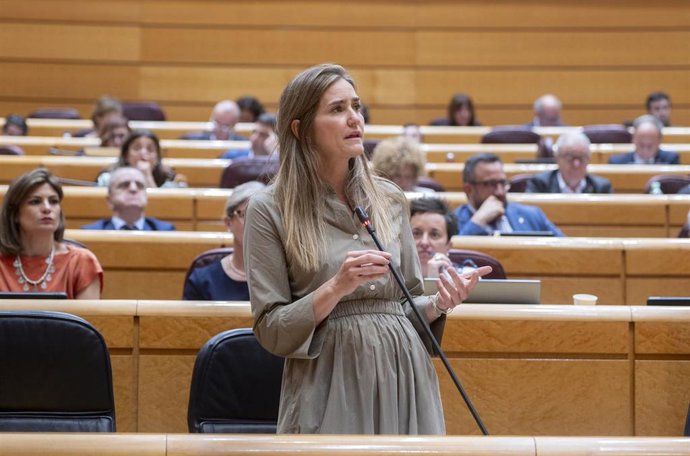 La vicepresidenta tercera y ministra para la Transición Ecológica y el Reto Demográfico, Sara Aagesen, durante una sesión de control al Gobierno en el Senado, a 27 de mayo de 2025, en Madrid (España).