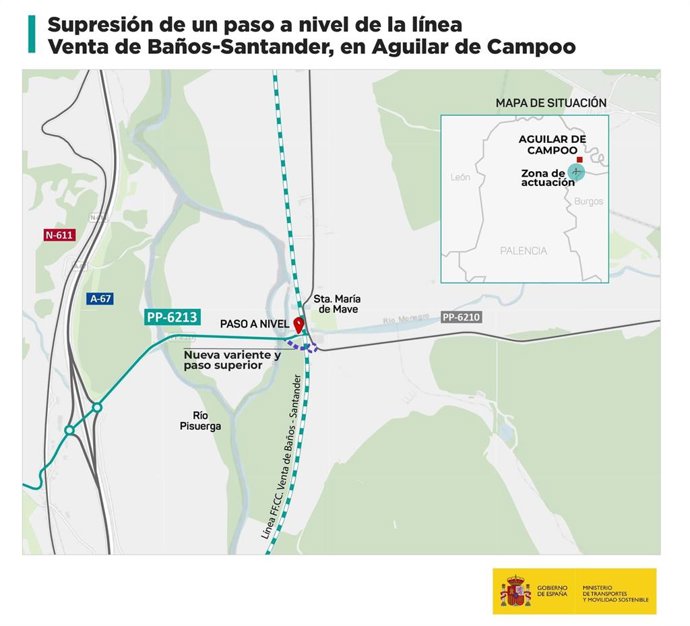 Transportes inicia las expropiaciones para las obras de supresión de un paso a nivel en Aguilar de Campoo (Palencia)