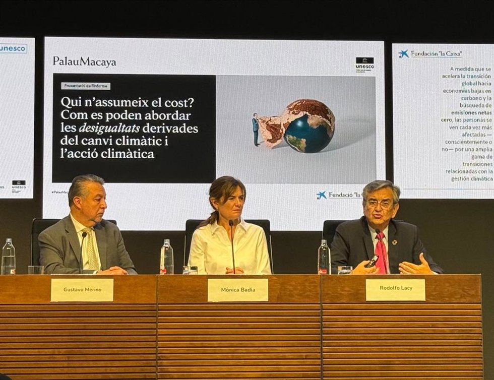 Gustavo Merino (Unesco), Mnica Badia (Palau Macaya) y el autor del estudio, Rodolfo Lacy, en la rueda de prensa de este miércoles