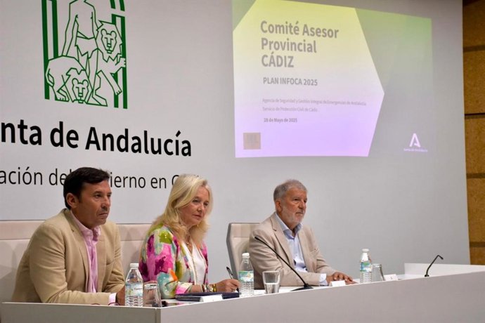 La delegada de la Junta de Andalucía en Cádiz, Mercedes Colombo, presidiendo este miércoles el Comité Asesor Provincial del Plan Infoca en Cádiz