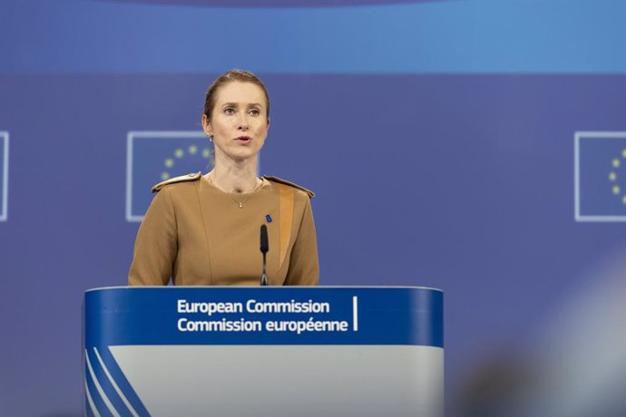 HANDOUT - 28 May 2025, Belgium, Brussels: Kaja Kallas, High Representative of the Union for Foreign Affairs and Security Policy gives a press conference on the Black Sea Strategy and the simplification of the External Action Guarantee, following the weekl