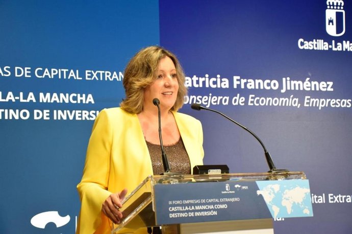 La consejera de Economía, Empresas y Empleo, Patricia Franco, durante la apertura del IX Foro de Empresas de Capital Extranjero de Castilla-La Mancha que se ha celebrado en Madrid.