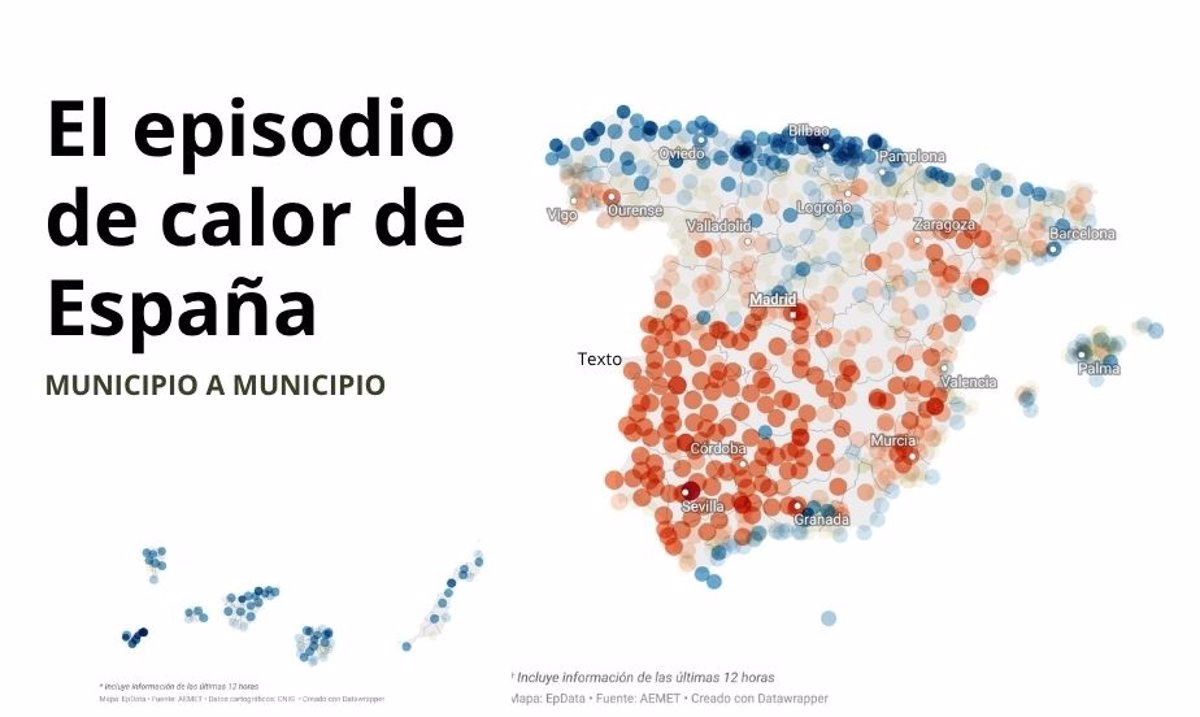 MAPA | El episodio de calor extraordinario en España, municipio a municipio, con datos de la AEMET