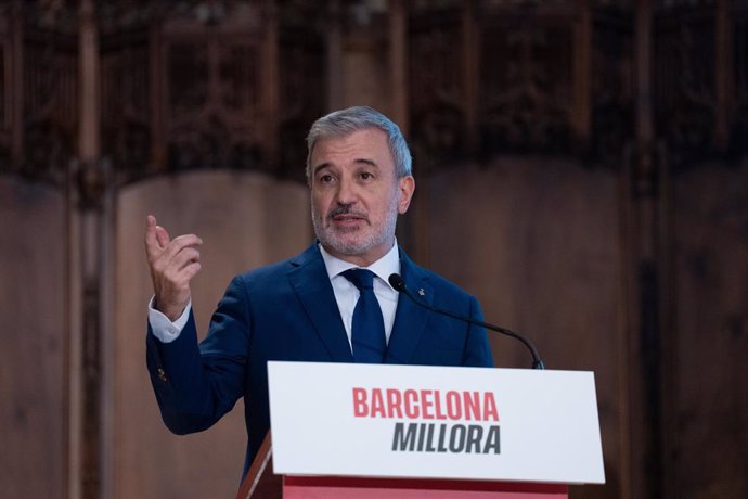 L'alcalde de Barcelona, Jaume Collboni, durant l'acte de balanç dels seus dos anys de mandat.
