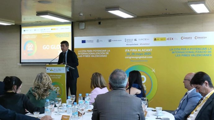 El 'president' de la Generalitat, Carlos Mazón, durante su intervención en el IX Congreso Go Global en Fira Alacant