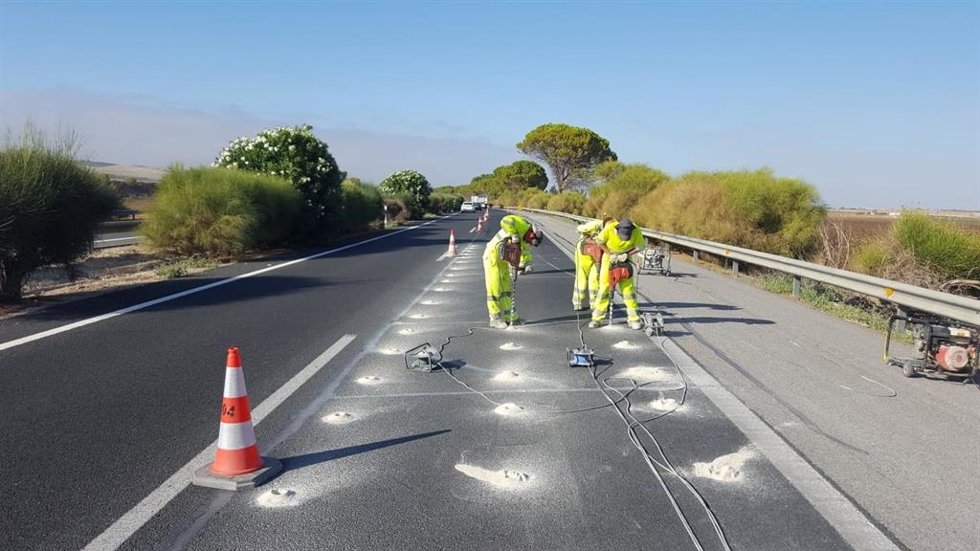 Obras de conservación de carreteras.
