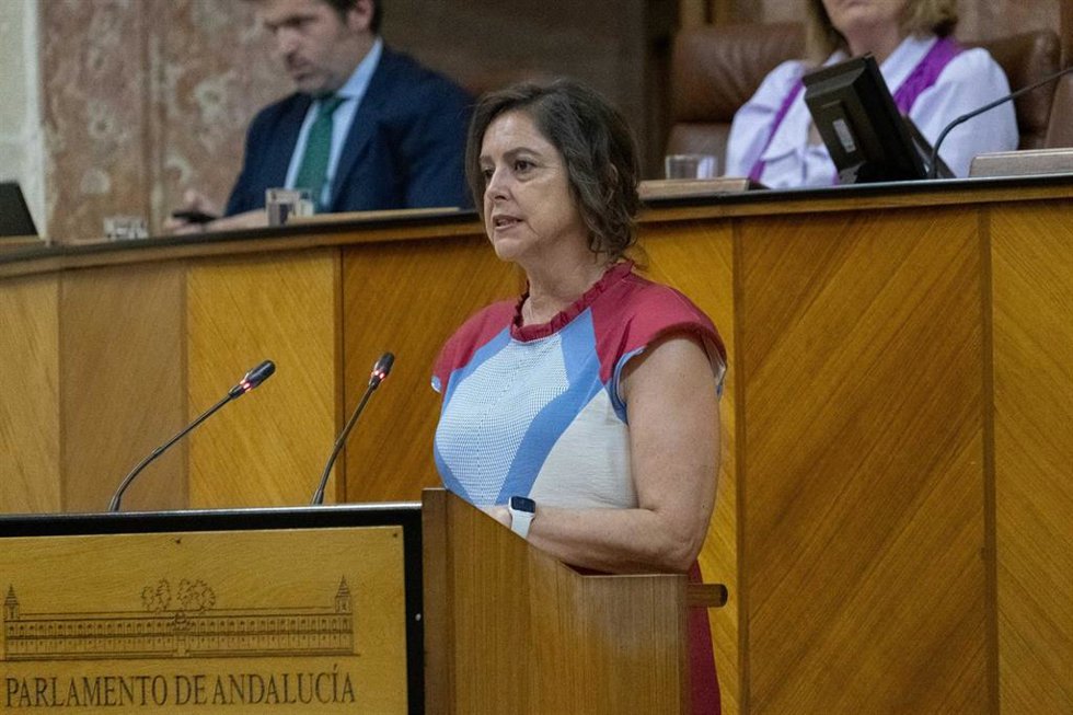 Catalina García, ante el Pleno del Parlamento andaluz.
