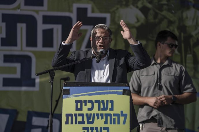 Archivo - El ministro de Seguridad Nacional de Israel, Itamar Ben Gvir, durante un discurso en octubre de 2024 (archivo)