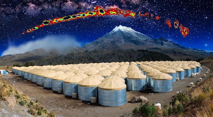 Simulación de cómo el observatorio HAWC ve el cielo a través de los rayos gamma.