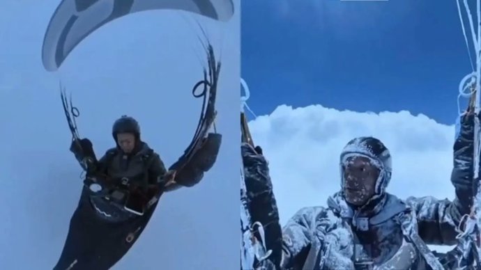 Ele salta de parapente, uma corrente o eleva a 8.600 metros, ele sobrevive ao frio extremo e acaba sendo sancionado.