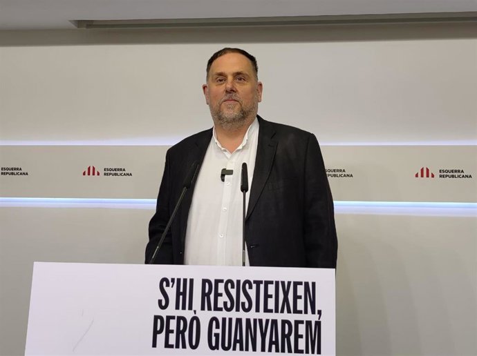 El líder de ERC, Oriol Junqueras, en rueda de prensa.