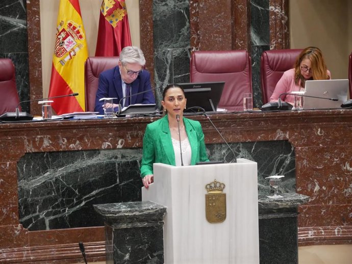 La consejera de Agua, Agricultura, Ganadería y Pesca, Sara Rubira, durante su comparecencia en la Asamblea Regional.