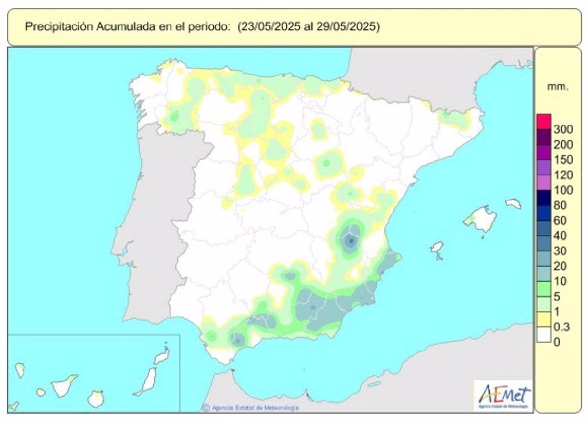 Las lluvias acumuladas en este año hidrológico ascienden a 599,4 l/m2, un 16% más que el valor normal