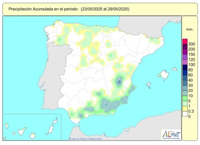 Las lluvias acumuladas en este año hidrológico ascienden a 599,4 l/m2, un 16% más que el valor normal.