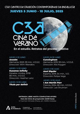 Cartel del ciclo de cine de verano que acogerán el CAAC en Sevilla y el C3A en Córdoba.