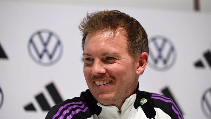30 May 2025, Bavaria, Herzogenaurach: Germany national coach Julian Nagelsmann takes part in a press conference, ahead of the UEFA Nations League semifinal soccer match against Portugal. Photo: Federico Gambarini/dpa