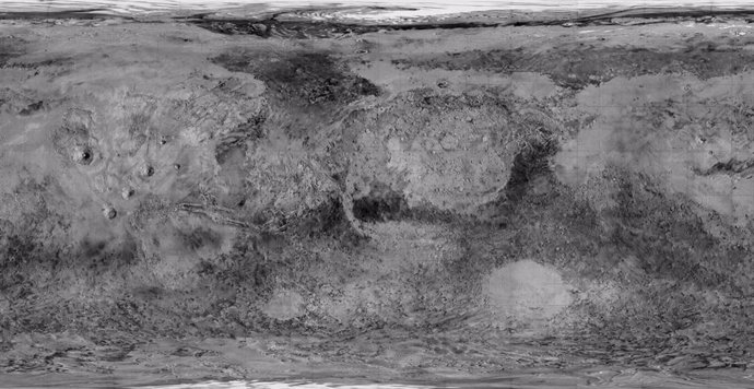Archivo - Primer mapa global de Marte, tomado por Mariner 9