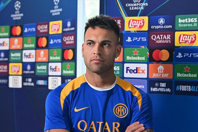 26 May 2025, Italy, Appiano Gentile: Inter Milan's Lautaro Martinez takes part in the Inter Milan's media Day in Appiano Gentile, ahead of Saturday's UEFA Champions League final soccer match against Paris Saint-Germain FC. Photo: Tommaso Fimiano/LiveMedia