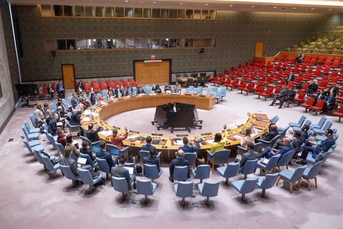 UNITED NATIONS, May 29, 2025  -- Representatives vote on a draft resolution during a UN Security Council meeting at the UN headquarters in New York, on May 29, 2025. The Security Council on Thursday adopted a resolution to extend the authorization for UN 