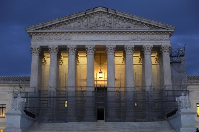 February 27, 2025, Washington, D.C, California, U.S: The Supreme Court is seen at dusk in Washington DC.