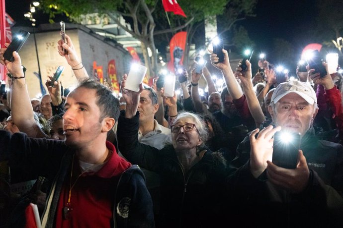 May 7, 2025: ISTANBUL, TURKEY - MAY 07, 2025: CHP held the fourth in a series of rallies in Beyazit Square to protest the possible imprisonment of Ekrem Imamoglu. Under the slogan "Protecting the National Will," party leader Ozgur Ozel announced that 14.8