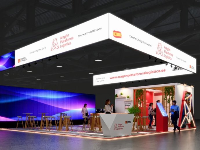 Imagen recreada del stand de Aragón Plataforma Logística en Munich.
