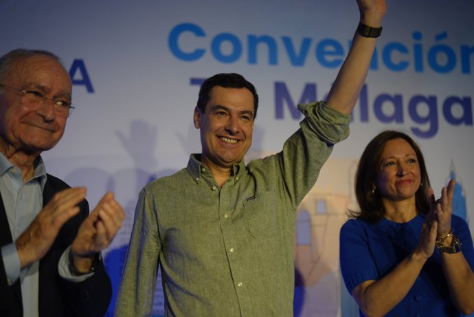 El presidente del PP andaluz, Juanma Moreno, en la clausura de la Convención del PP de Málaga.