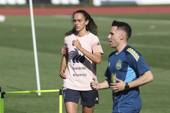 Maite Zubieta of Spain in action during a training session prior to the Spanish women's national soccer team's UEFA Women's Nations League matches at Ciudad del Futbol on May 27, 2025, in Las Rozas, Madrid, Spain.