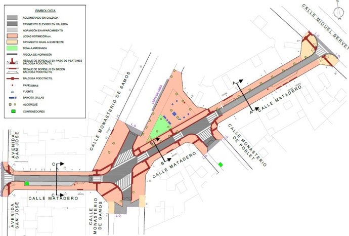 Plano de la calle Matadero en la que este lunes 2 de junoi comienzan los trabajos de remodelación