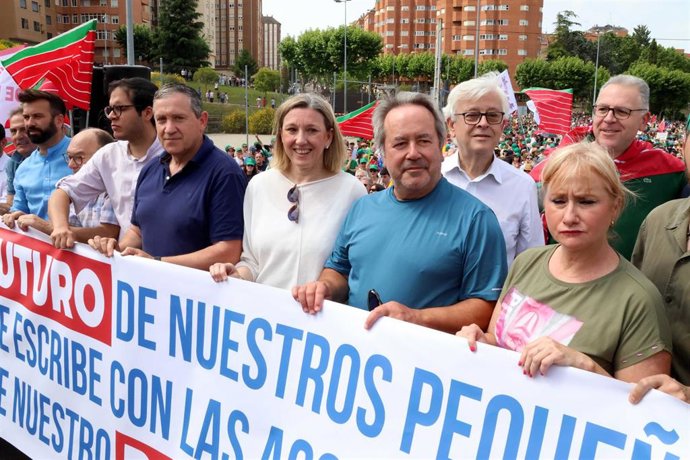 La vicepresidenta de la Junta, Isabel Blanco, junto al alcalde de Zamora, Paco Guarido, y la consejera de Industria, Leticia García, en la protesta en Zamora contra la supresión de paradas de AVE.