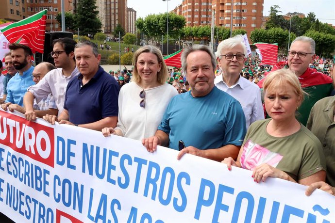 La vicepresidenta de la Junta, Isabel Blanco, junto al alcalde de Zamora, Paco Guarido, y la consejera de Industria, Leticia García, en la protesta en Zamora contra la supresión de paradas de AVE.