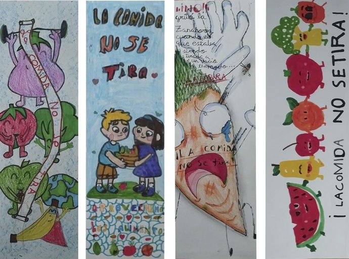 Marcapágunas con los dibujos ganadores del X Concurso de Dibujo Solidario