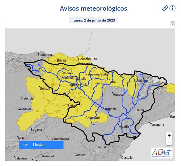 Avisos meteorológicos para el 2 de junio de 2025.